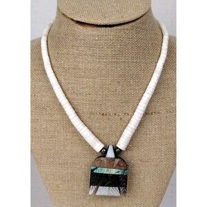 Vintage Zuni Inlay Native Necklace Large Phoenix Eagle Bird Pendant Stone Bone?